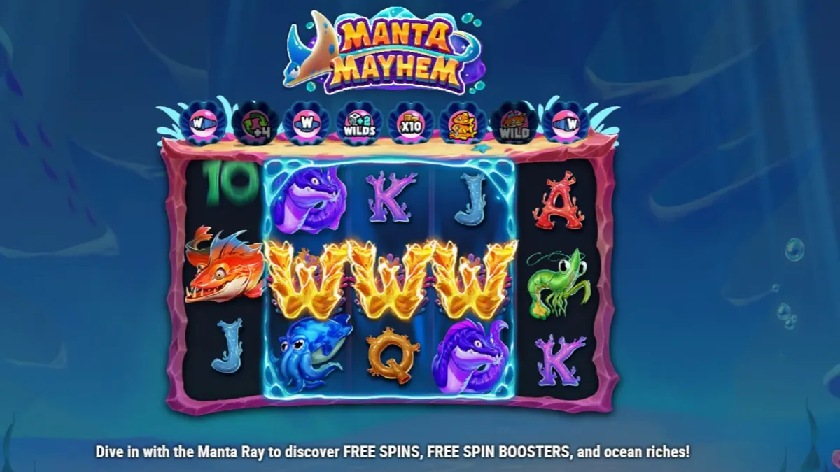 Tampilan visual slot Manta Mayhem dengan tema bawah laut yang ceria