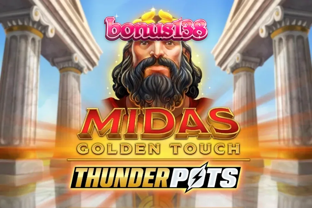 Tampilan visual slot Midas Golden Touch: Thunder Pots dengan tema mitologi emas