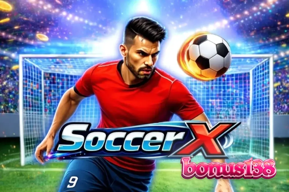 Tampilan layar permainan SoccerX dengan suasana stadion sepak bola